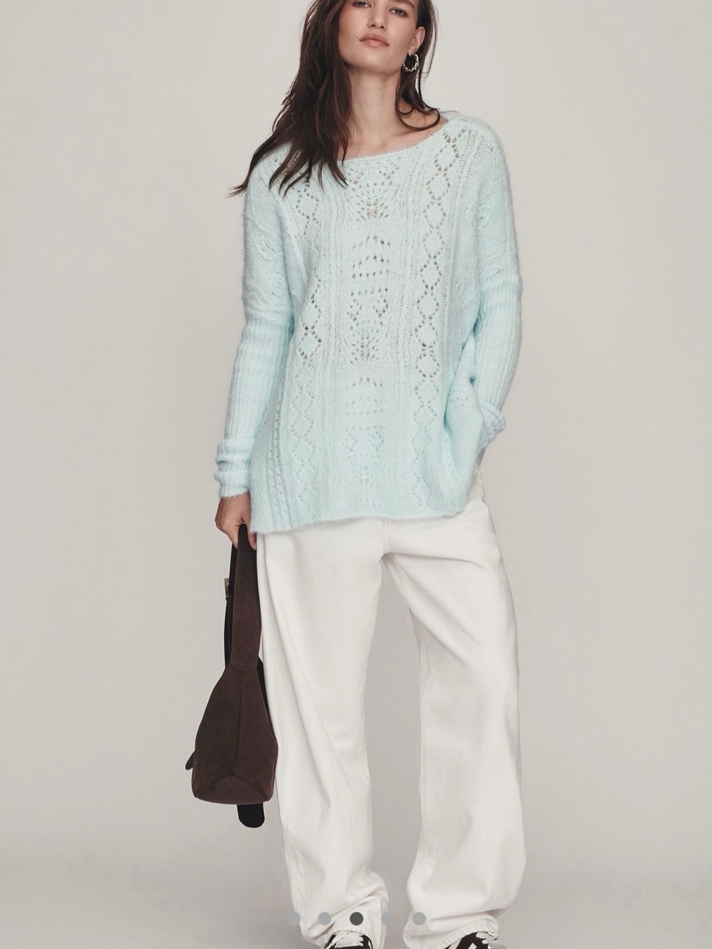 Anthropologie Light Blue Cable Knit pointelle Women's Sweater small